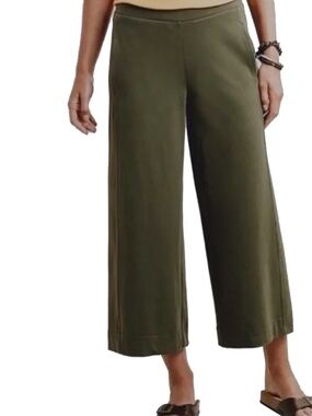 J. Jill Capri Pants Trousers 100% Cotton Moss Green Pull On Pockets XSP S Petite
